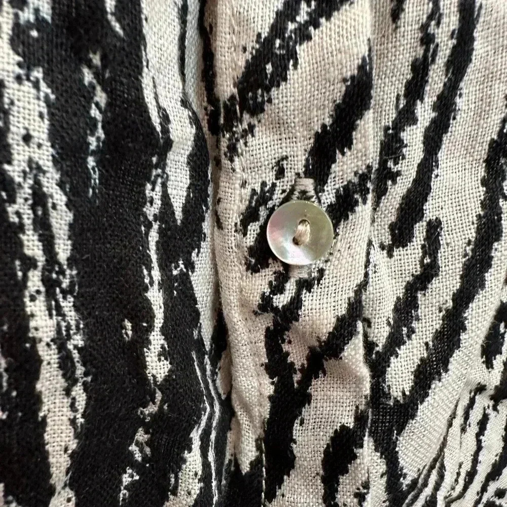 Cynthia Rowley Button Down 100% Linen Tunic Blouse Plus Size 2X Black & Cream - Picture 8 of 10